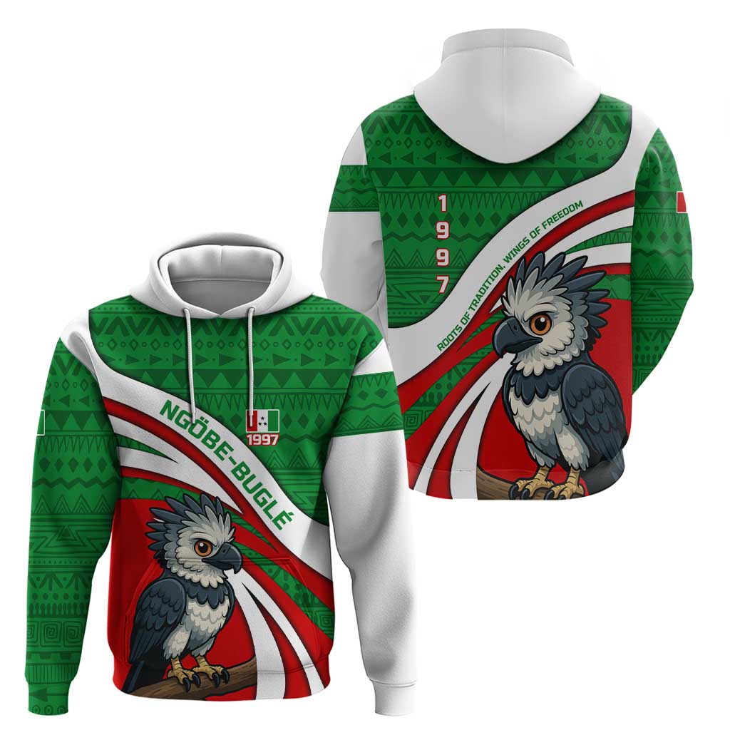Indigenous Regions of Panama Ngabe-Bugle Hoodie with Harpy Eagle Graphic and Green Red Tribal Pattern 1997 TS04