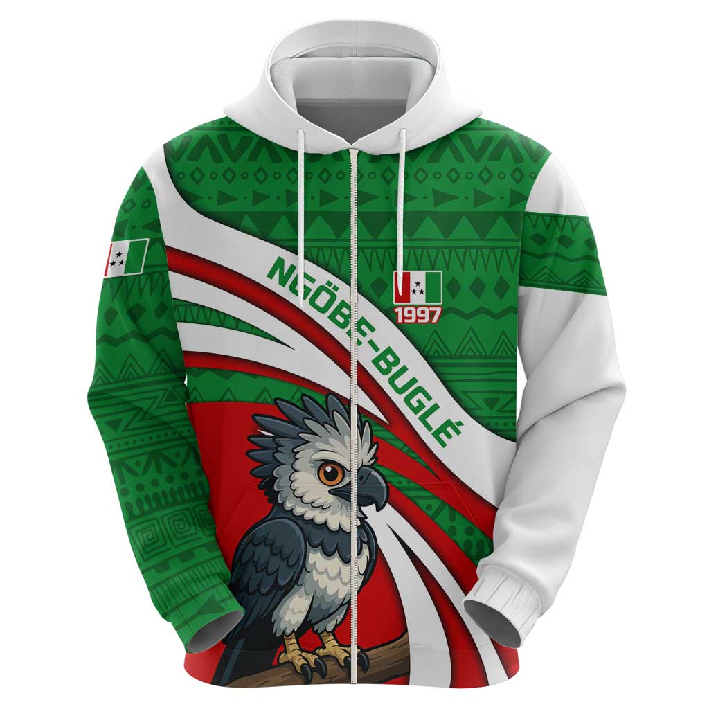 Indigenous Regions of Panama Ngabe-Bugle Hoodie with Harpy Eagle Graphic and Green Red Tribal Pattern 1997 TS04