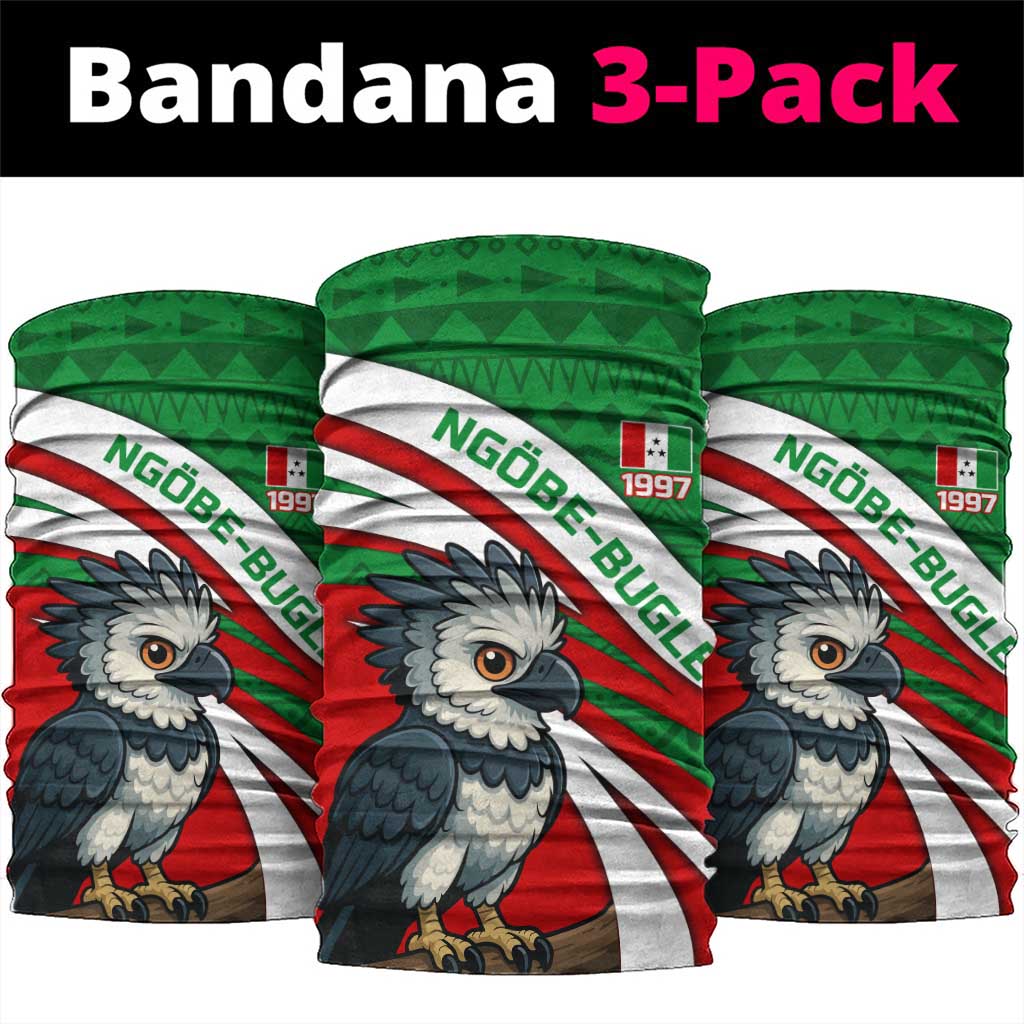 Indigenous Regions of Panama Ngabe-Bugle Neck Gaiter with Harpy Eagle Graphic and Green Red Tribal Pattern 1997 TS04