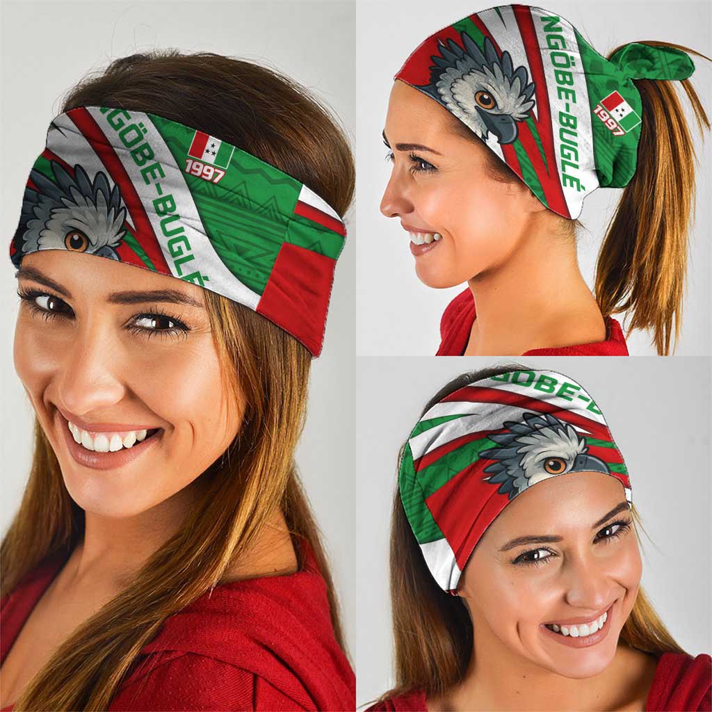 Indigenous Regions of Panama Ngabe-Bugle Neck Gaiter with Harpy Eagle Graphic and Green Red Tribal Pattern 1997 TS04