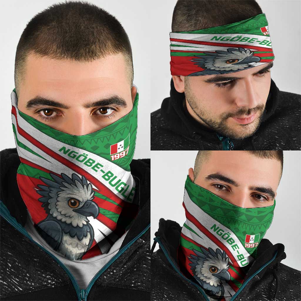 Indigenous Regions of Panama Ngabe-Bugle Neck Gaiter with Harpy Eagle Graphic and Green Red Tribal Pattern 1997 TS04
