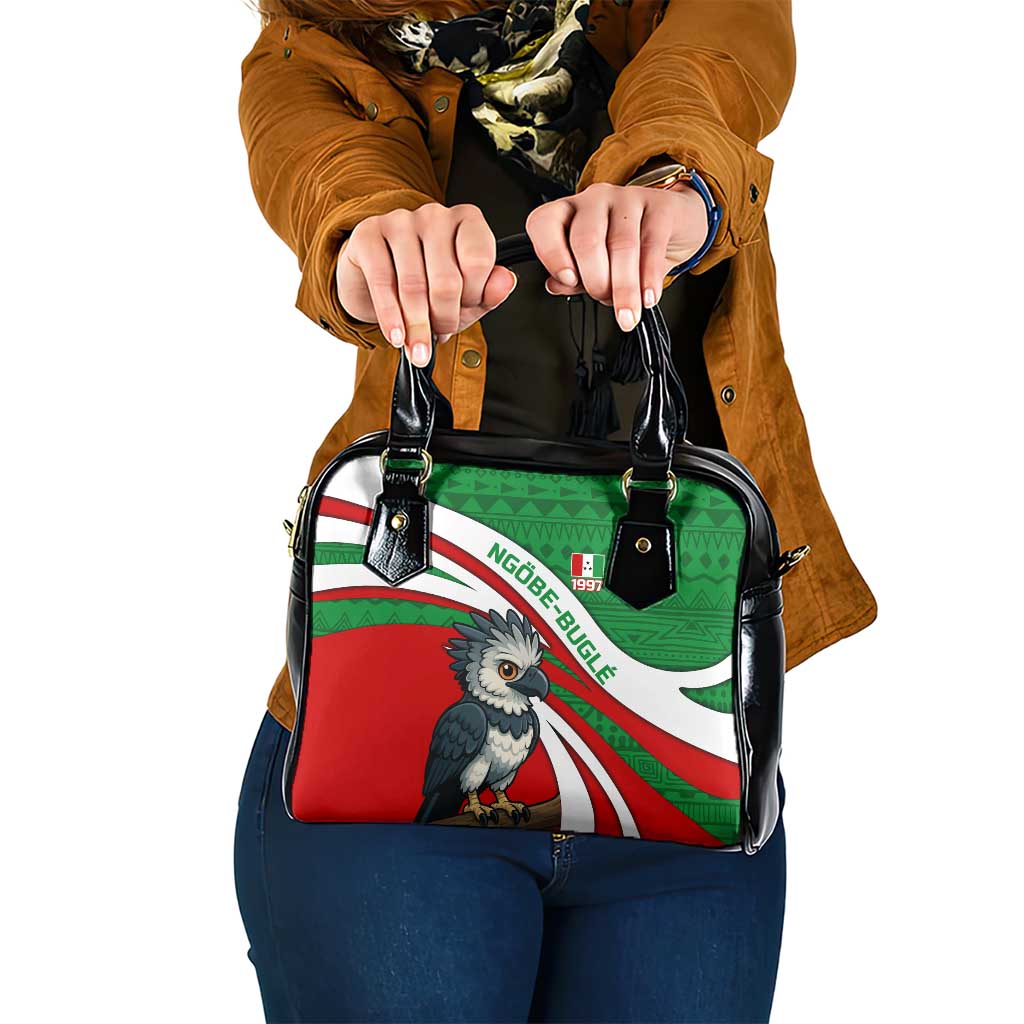 Indigenous Regions of Panama Ngabe-Bugle Shoulder Handbag with Harpy Eagle Graphic and Green Red Tribal Pattern 1997 TS04