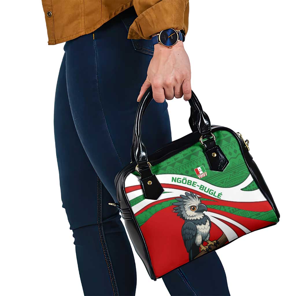 Indigenous Regions of Panama Ngabe-Bugle Shoulder Handbag with Harpy Eagle Graphic and Green Red Tribal Pattern 1997 TS04