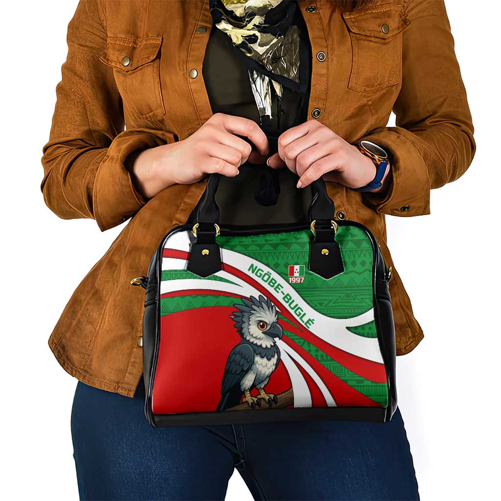 Indigenous Regions of Panama Ngabe-Bugle Shoulder Handbag with Harpy Eagle Graphic and Green Red Tribal Pattern 1997 TS04