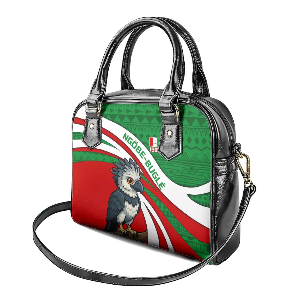 Indigenous Regions of Panama Ngabe-Bugle Shoulder Handbag with Harpy Eagle Graphic and Green Red Tribal Pattern 1997 TS04