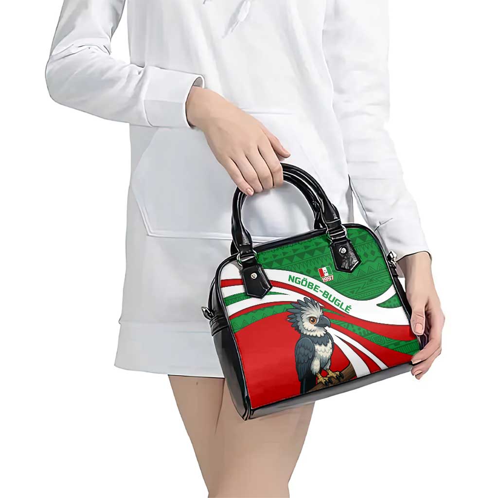 Indigenous Regions of Panama Ngabe-Bugle Shoulder Handbag with Harpy Eagle Graphic and Green Red Tribal Pattern 1997 TS04