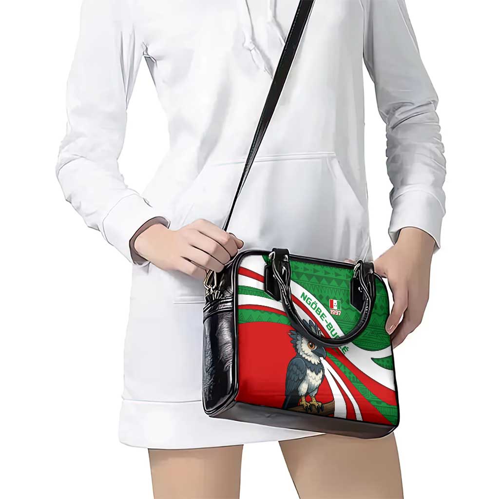 Indigenous Regions of Panama Ngabe-Bugle Shoulder Handbag with Harpy Eagle Graphic and Green Red Tribal Pattern 1997 TS04