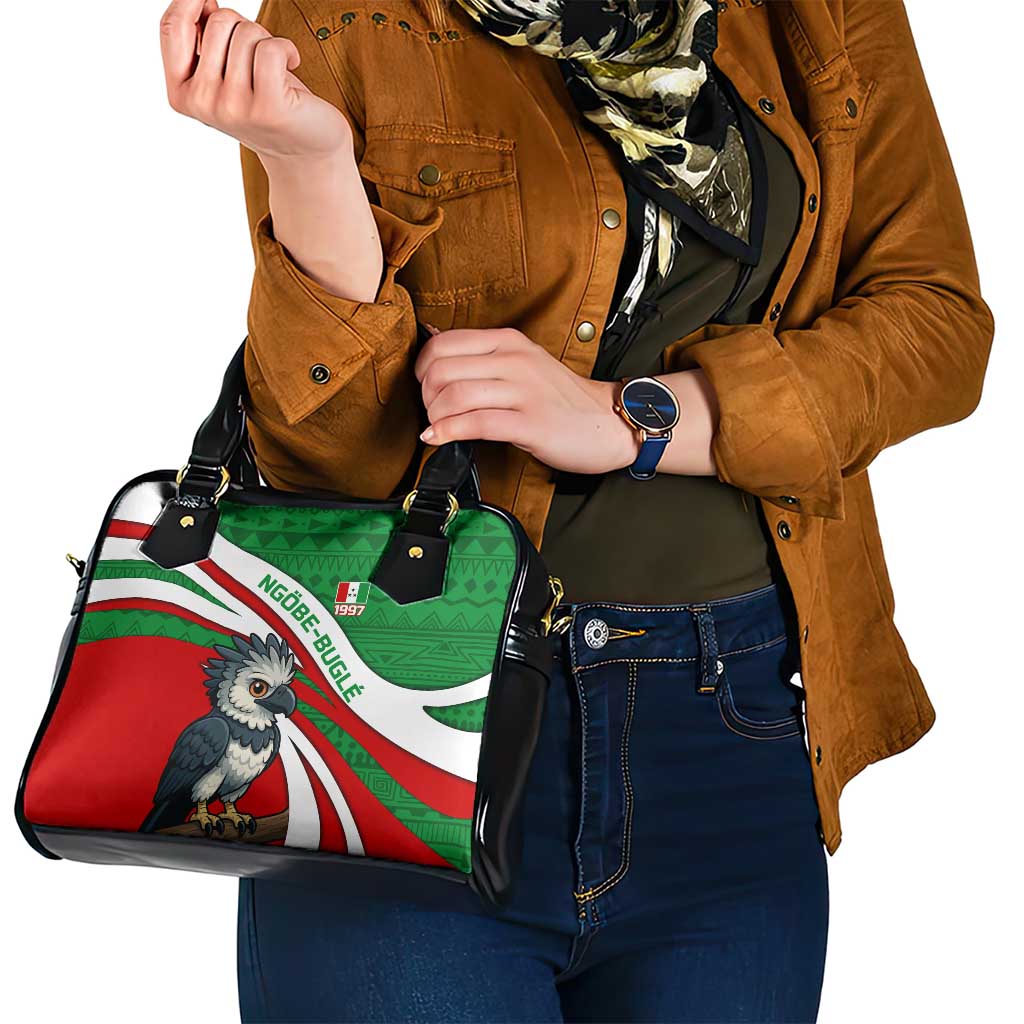 Indigenous Regions of Panama Ngabe-Bugle Shoulder Handbag with Harpy Eagle Graphic and Green Red Tribal Pattern 1997 TS04