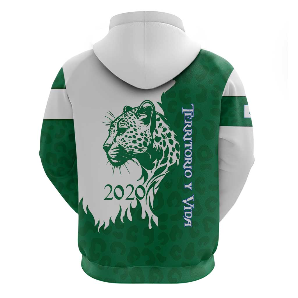 Indigenous Regions of Panama Naso Tjer Di Comarca Hoodie with Jaguar Graphic and Green White Territory and Life 2020 TS04