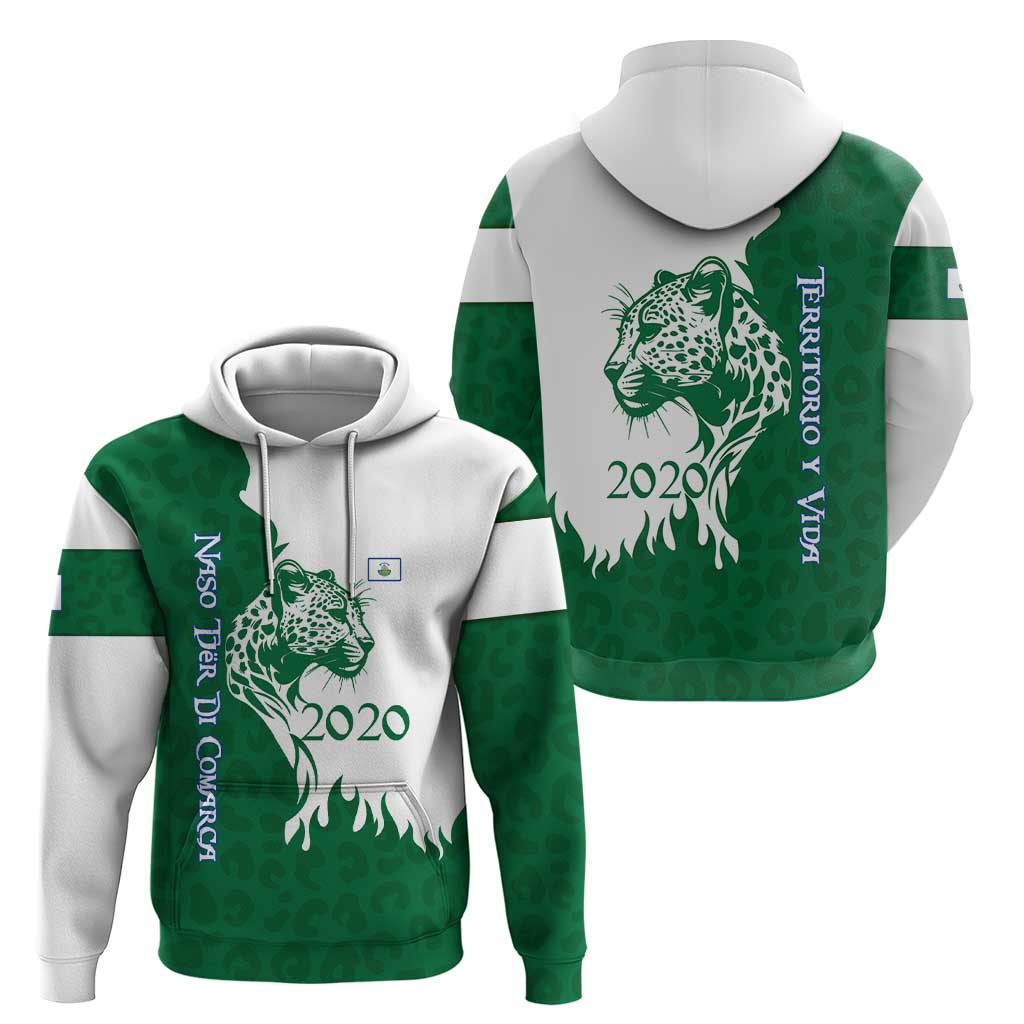 Indigenous Regions of Panama Naso Tjer Di Comarca Hoodie with Jaguar Graphic and Green White Territory and Life 2020 TS04