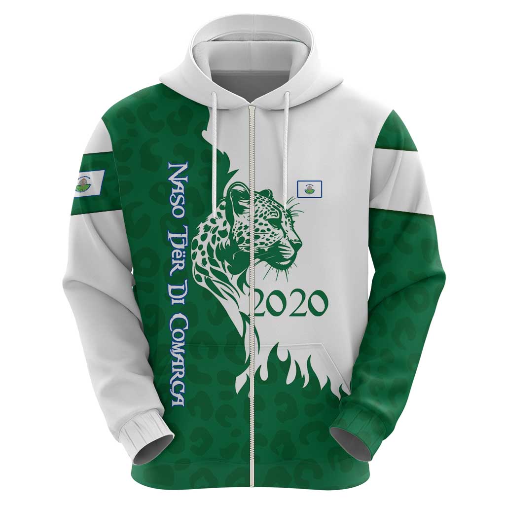 Indigenous Regions of Panama Naso Tjer Di Comarca Hoodie with Jaguar Graphic and Green White Territory and Life 2020 TS04