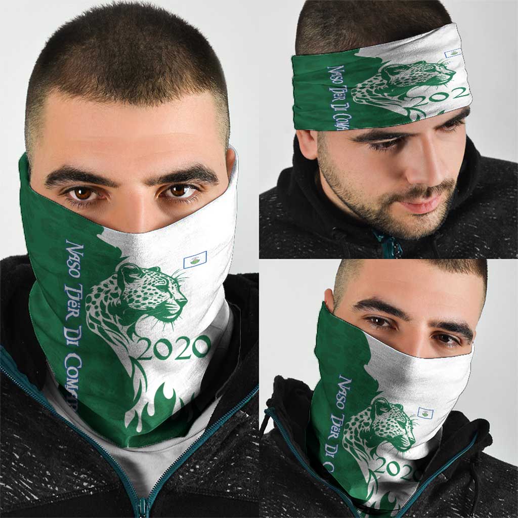 Indigenous Regions of Panama Naso Tjer Di Comarca Neck Gaiter with Jaguar Graphic and Green White Territory and Life 2020 TS04