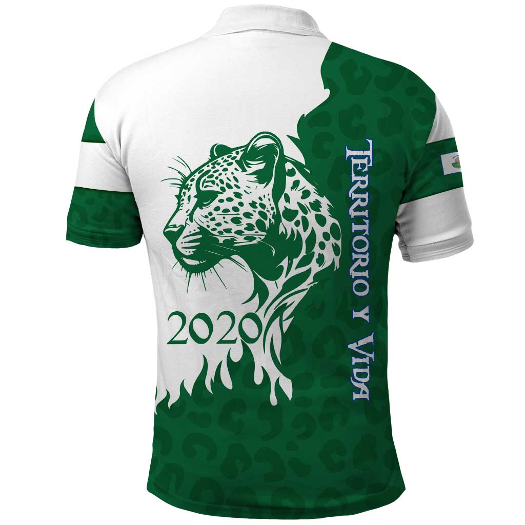 Indigenous Regions of Panama Naso Tjer Di Comarca Polo Shirt with Jaguar Graphic and Green White Territory and Life 2020 TS04