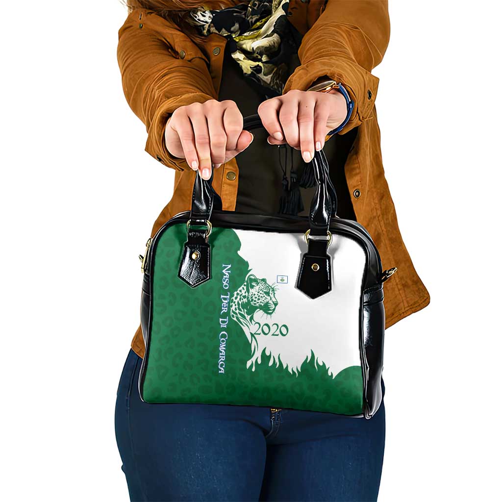 Indigenous Regions of Panama Naso Tjer Di Comarca Shoulder Handbag with Jaguar Graphic and Green White Territory and Life 2020 TS04