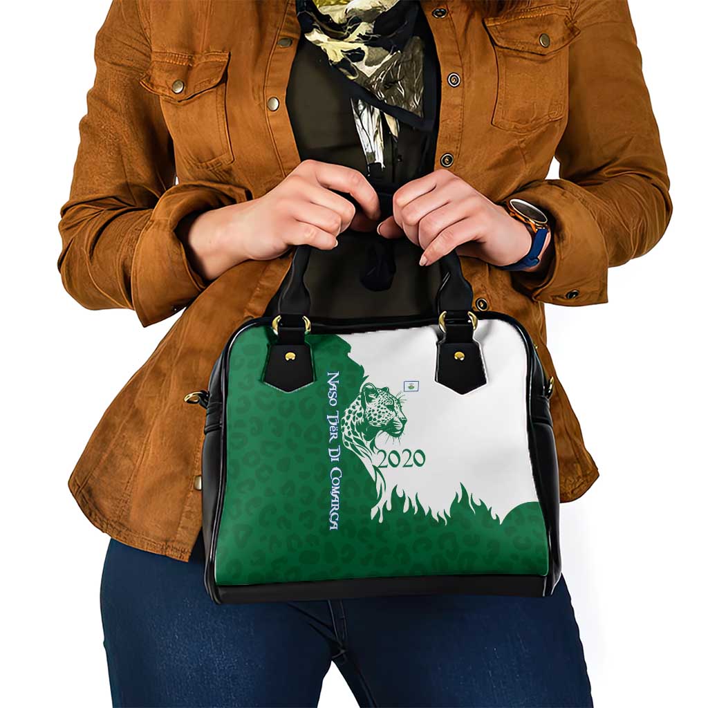 Indigenous Regions of Panama Naso Tjer Di Comarca Shoulder Handbag with Jaguar Graphic and Green White Territory and Life 2020 TS04