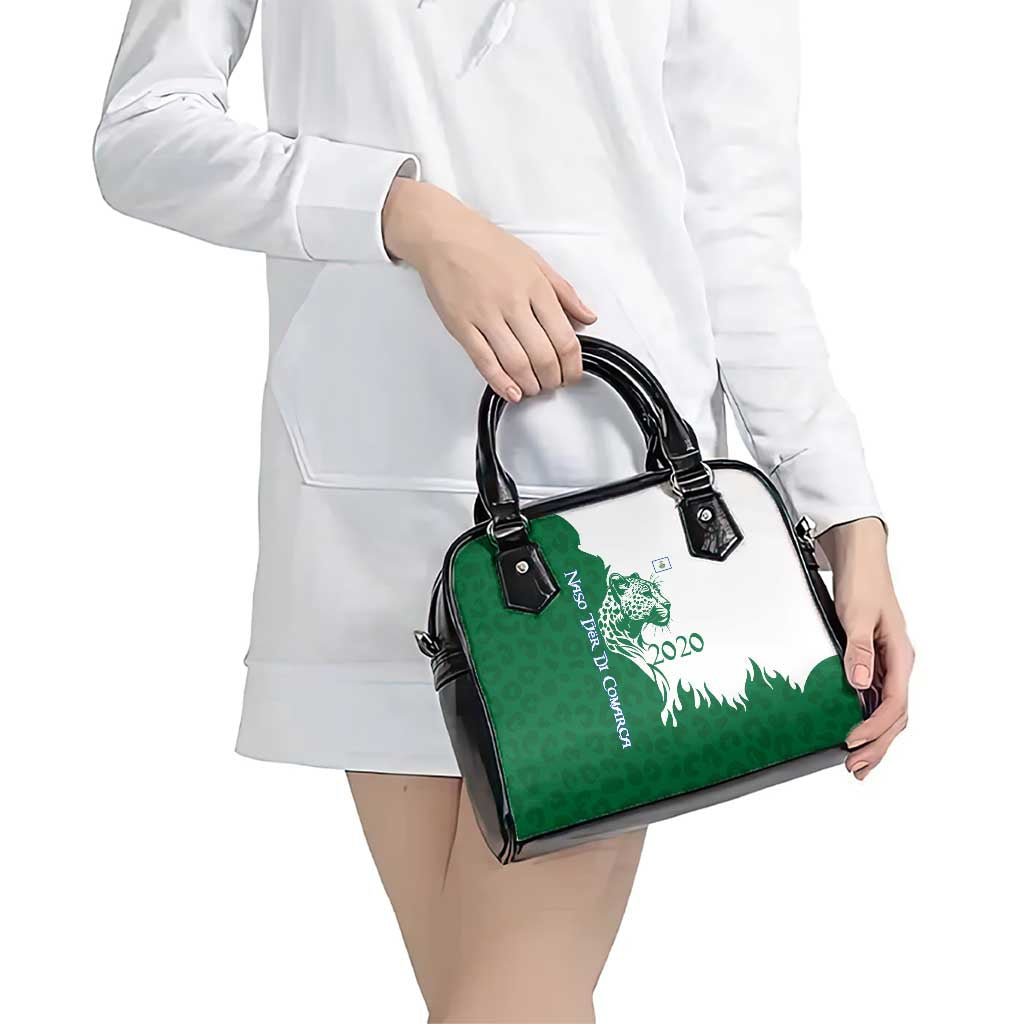 Indigenous Regions of Panama Naso Tjer Di Comarca Shoulder Handbag with Jaguar Graphic and Green White Territory and Life 2020 TS04
