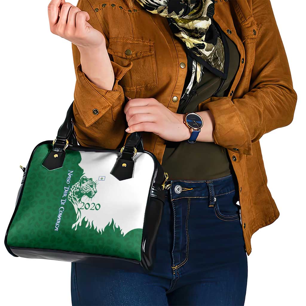 Indigenous Regions of Panama Naso Tjer Di Comarca Shoulder Handbag with Jaguar Graphic and Green White Territory and Life 2020 TS04