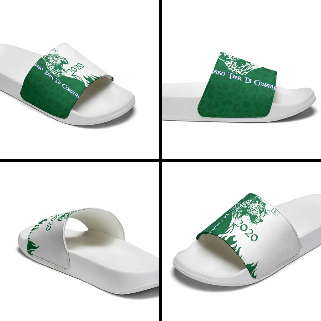 Indigenous Regions of Panama Naso Tjer Di Comarca Slide Sandals with Jaguar Graphic and Green White Territory and Life 2020 TS04