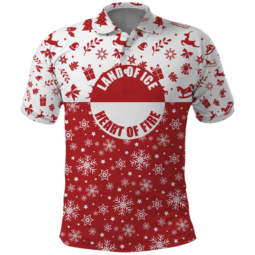 Greenland Christmas Polo Shirt Land of Ice Heart of Fire TS04