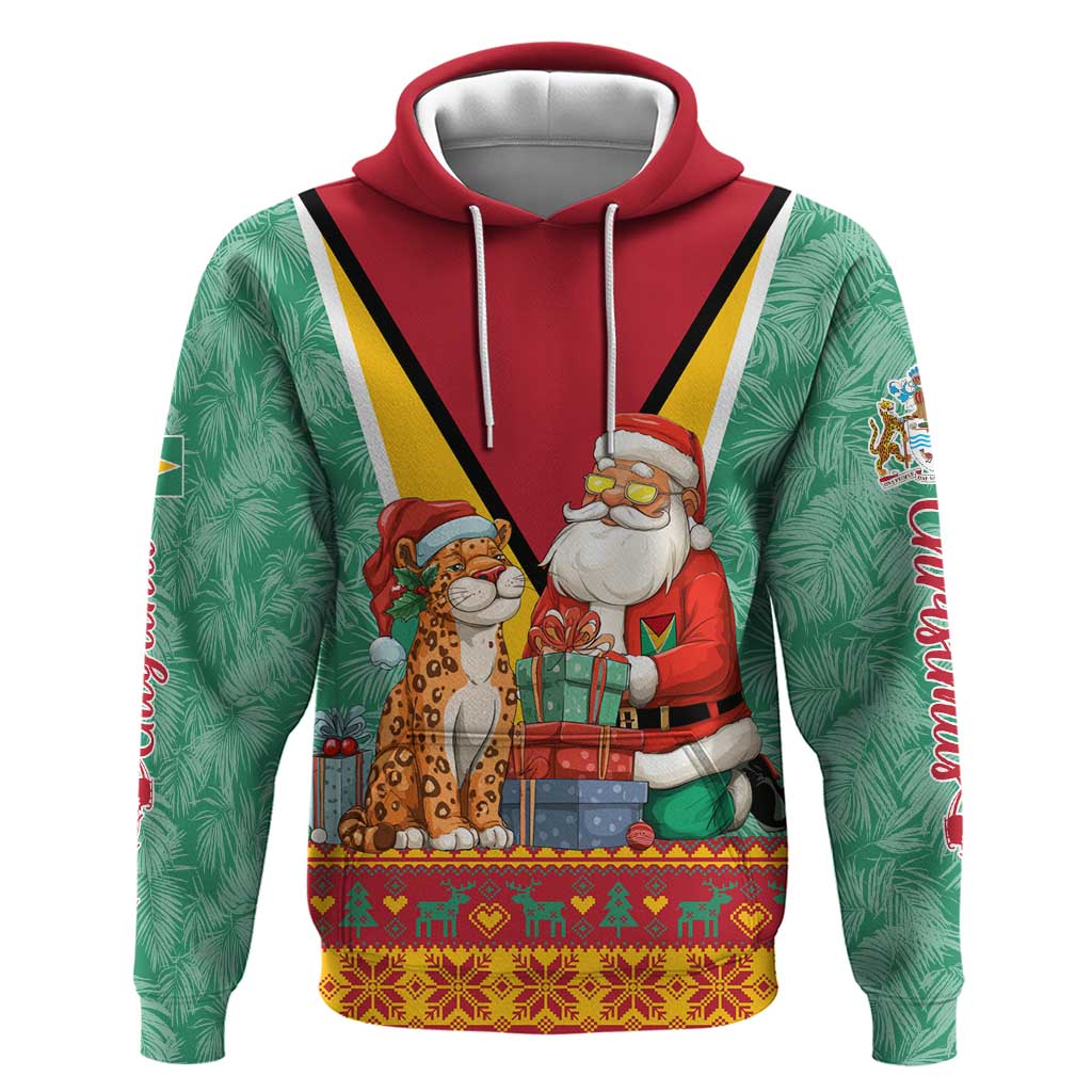 Guyana Christmas Santa Leopard Hoodie with Green Red Yellow Gift and Map TS04