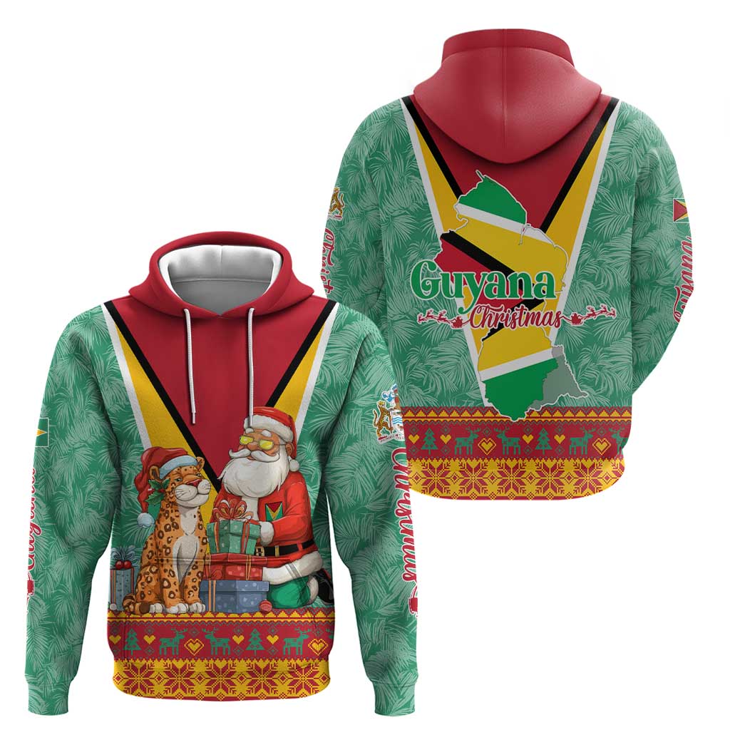 Guyana Christmas Santa Leopard Hoodie with Green Red Yellow Gift and Map TS04