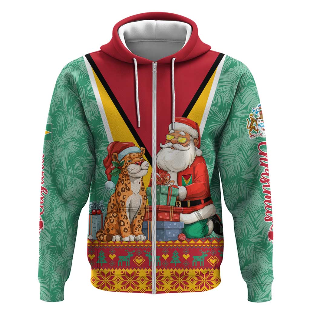 Guyana Christmas Santa Leopard Hoodie with Green Red Yellow Gift and Map TS04