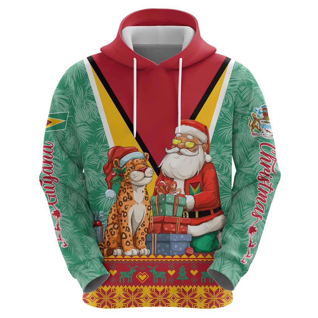 Guyana Christmas Santa Leopard Hoodie with Green Red Yellow Gift and Map TS04