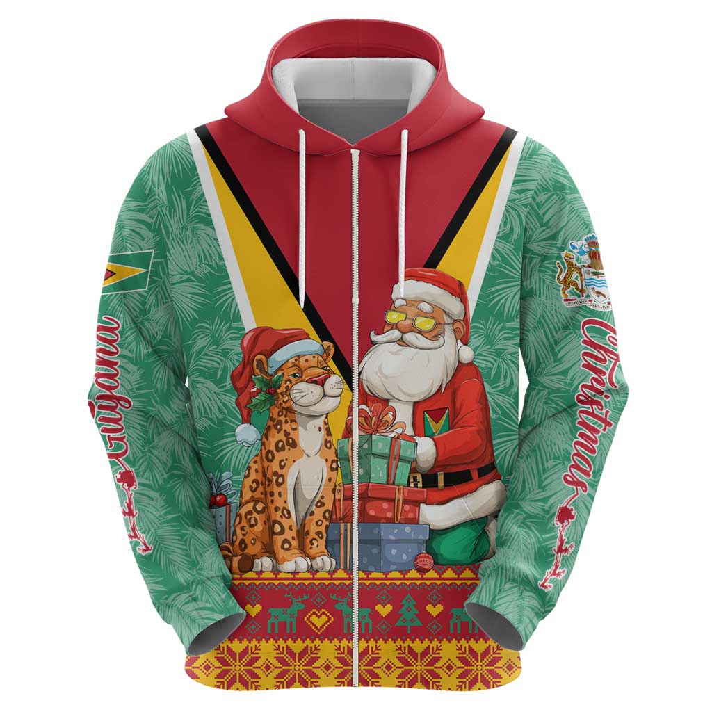 Guyana Christmas Santa Leopard Hoodie with Green Red Yellow Gift and Map TS04