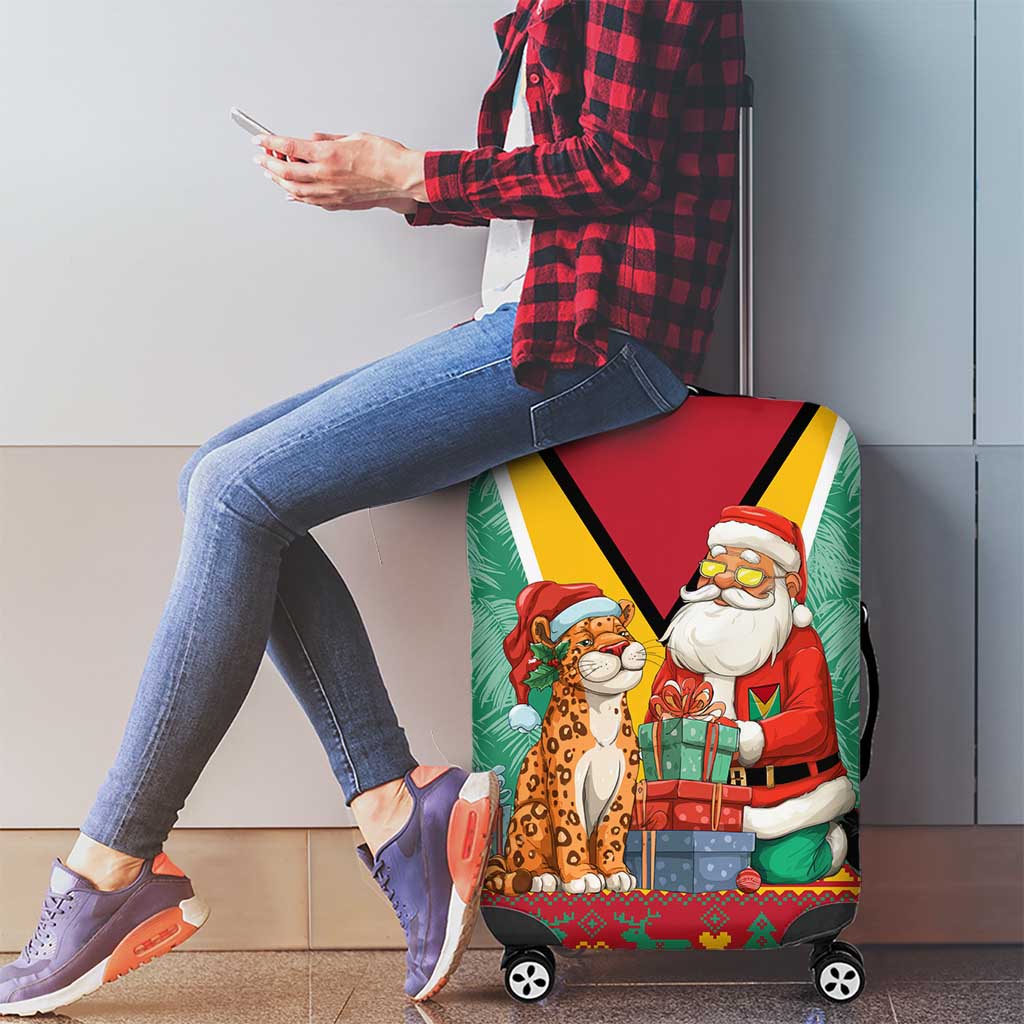 Guyana Christmas Santa Leopard Luggage Cover with Green Red Yellow Gift and Map TS04
