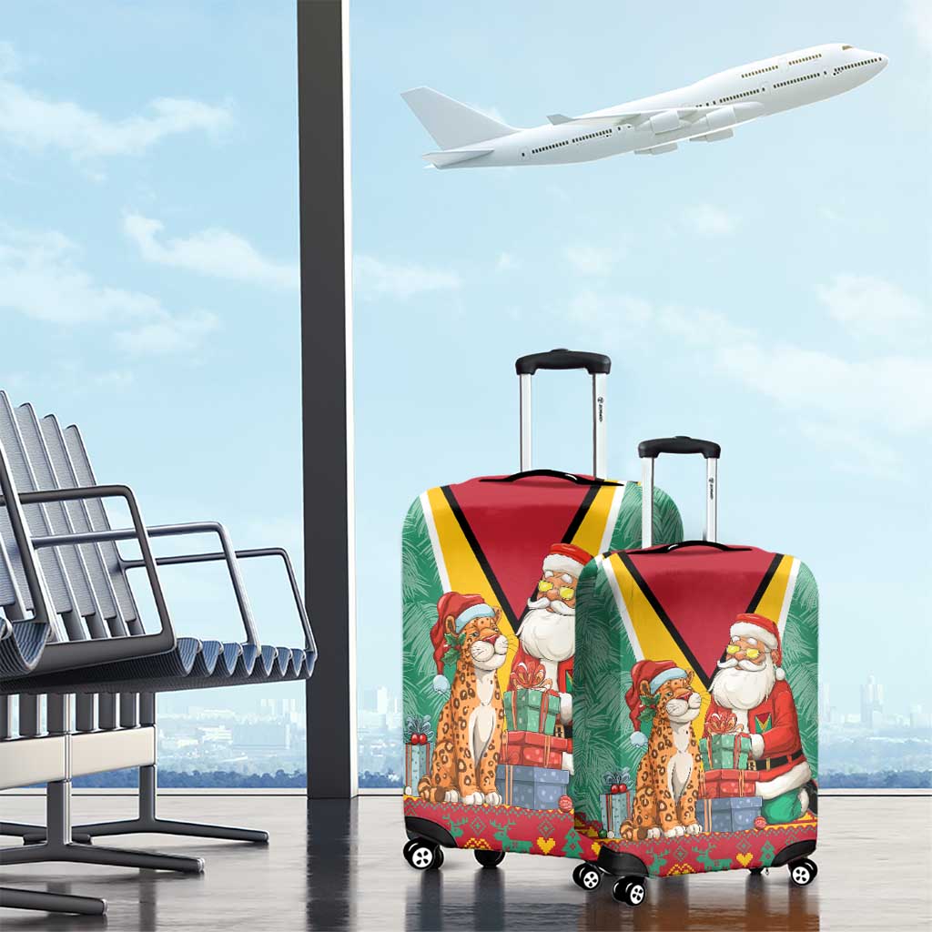 Guyana Christmas Santa Leopard Luggage Cover with Green Red Yellow Gift and Map TS04