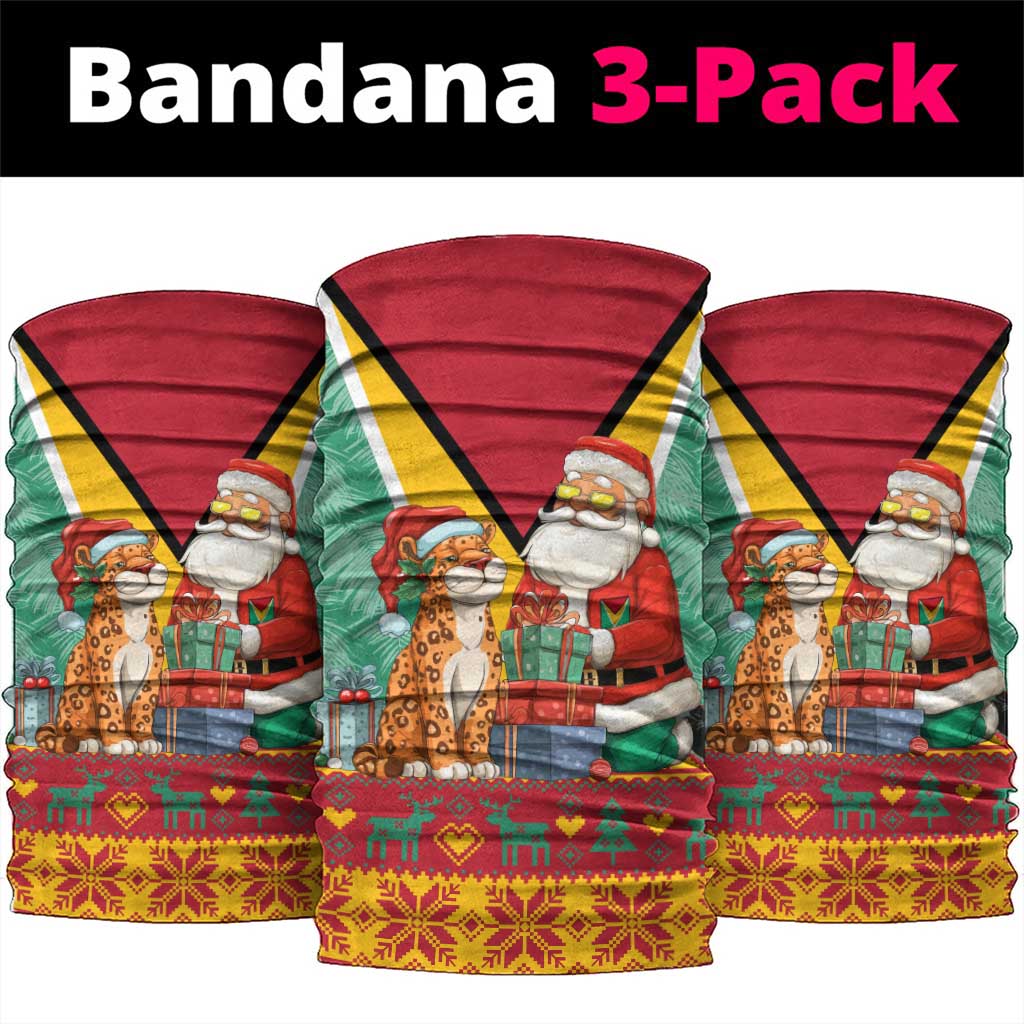 Guyana Christmas Santa Leopard Neck Gaiter with Green Red Yellow Gift and Map TS04