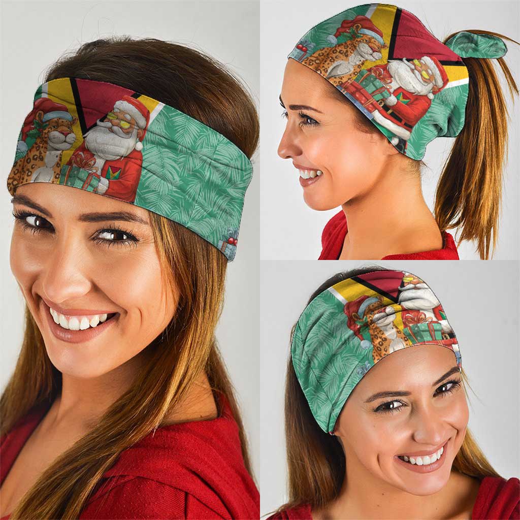 Guyana Christmas Santa Leopard Neck Gaiter with Green Red Yellow Gift and Map TS04