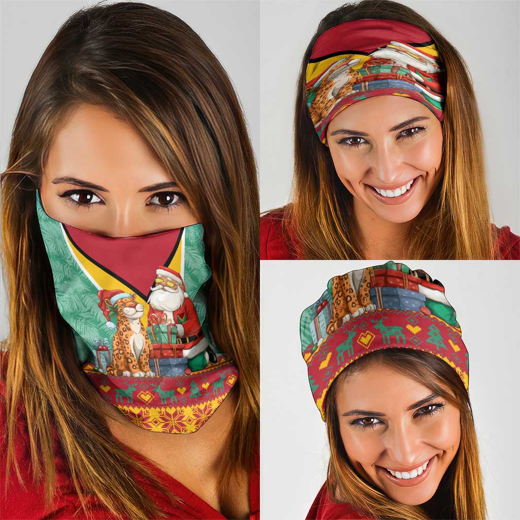 Guyana Christmas Santa Leopard Neck Gaiter with Green Red Yellow Gift and Map TS04
