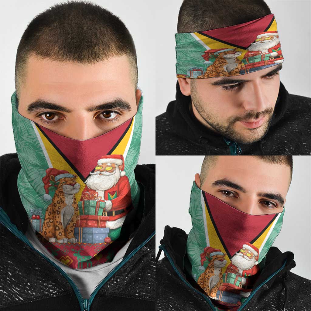 Guyana Christmas Santa Leopard Neck Gaiter with Green Red Yellow Gift and Map TS04