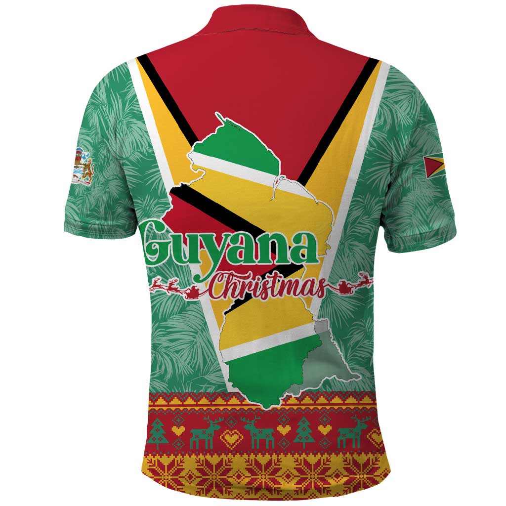 Guyana Christmas Santa Leopard Polo Shirt with Green Red Yellow Gift and Map TS04
