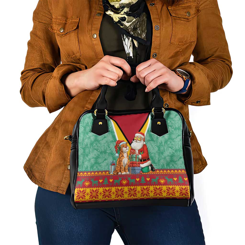Guyana Christmas Santa Leopard Shoulder Handbag with Green Red Yellow Gift and Map TS04