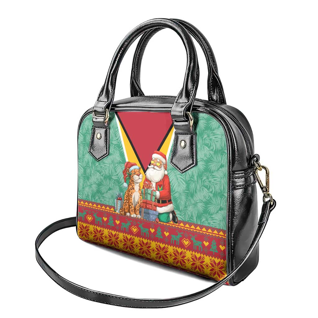 Guyana Christmas Santa Leopard Shoulder Handbag with Green Red Yellow Gift and Map TS04