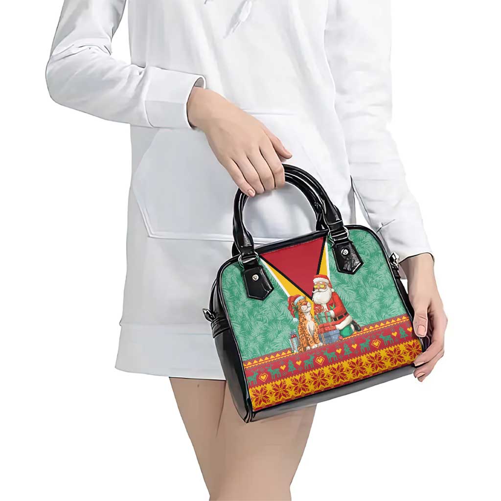 Guyana Christmas Santa Leopard Shoulder Handbag with Green Red Yellow Gift and Map TS04