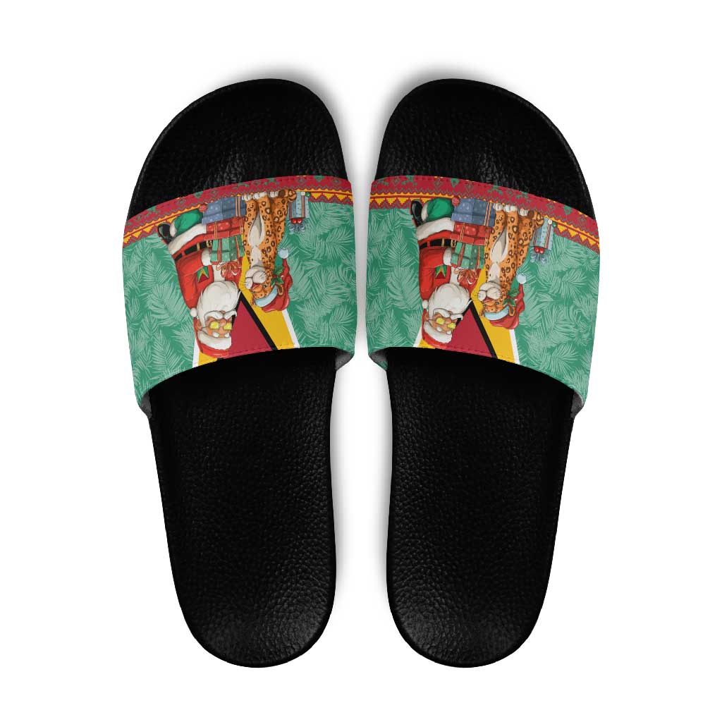Guyana Christmas Santa Leopard Slide Sandals with Green Red Yellow Gift and Map TS04