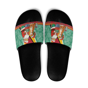 Guyana Christmas Santa Leopard Slide Sandals with Green Red Yellow Gift and Map TS04