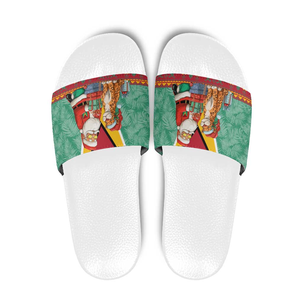 Guyana Christmas Santa Leopard Slide Sandals with Green Red Yellow Gift and Map TS04
