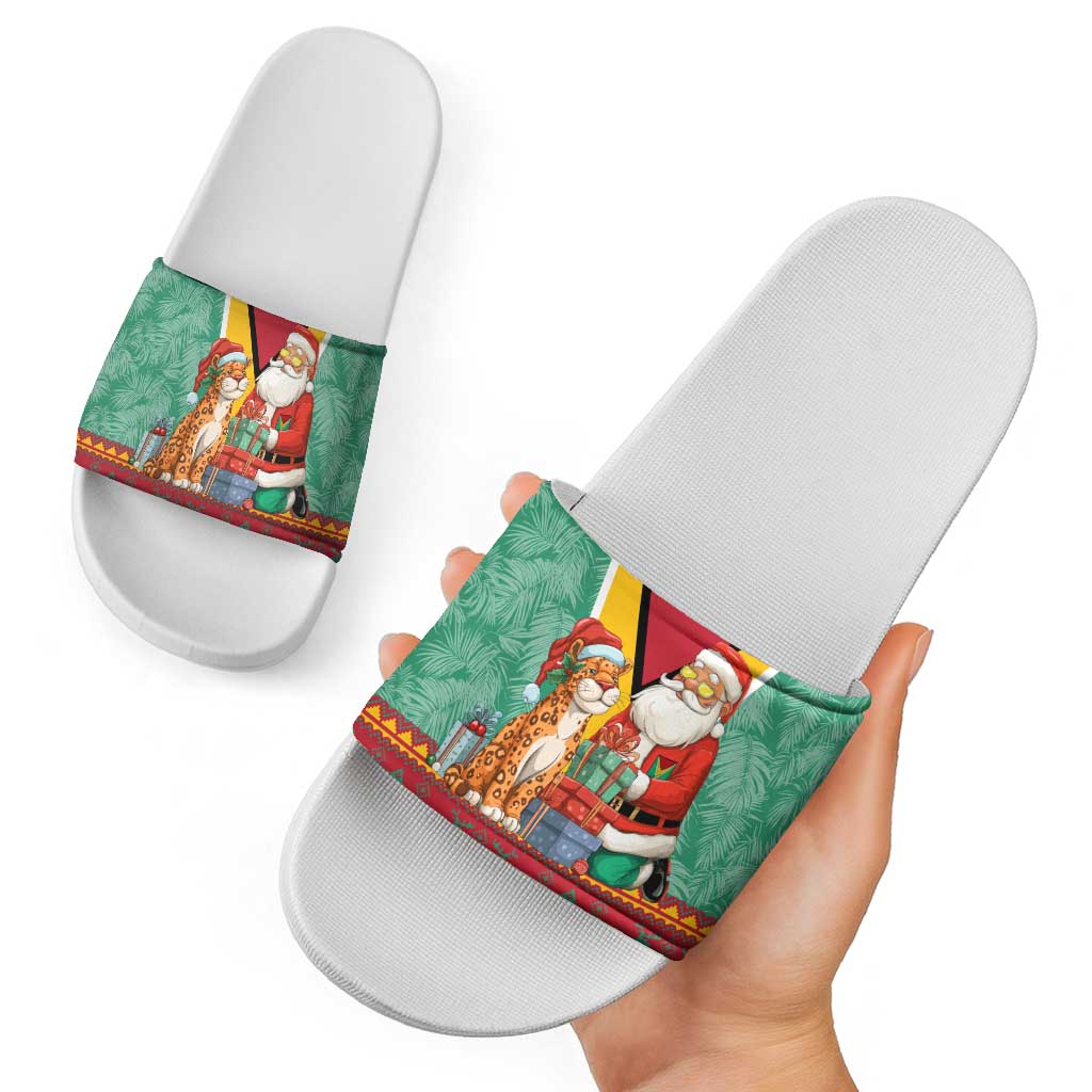Guyana Christmas Santa Leopard Slide Sandals with Green Red Yellow Gift and Map TS04