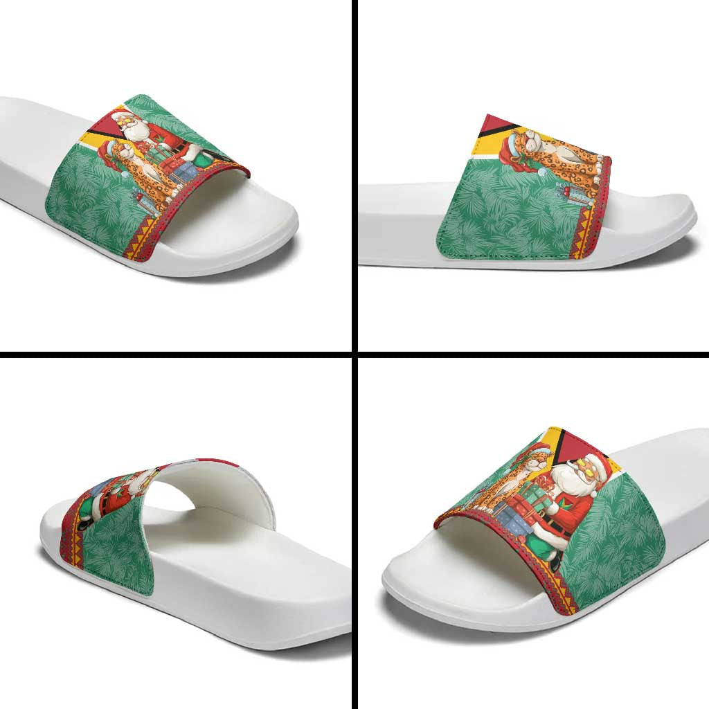 Guyana Christmas Santa Leopard Slide Sandals with Green Red Yellow Gift and Map TS04