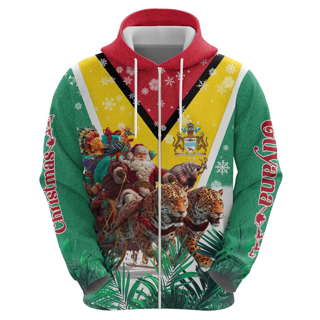 Guyana Flag Hoodie Christmas Santa Jaguar and National Motto Green Yellow TS04