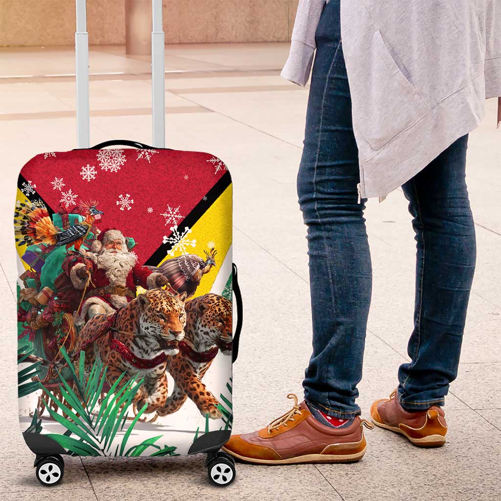 Guyana Flag Luggage Cover Christmas Santa Jaguar and National Motto Green Yellow TS04