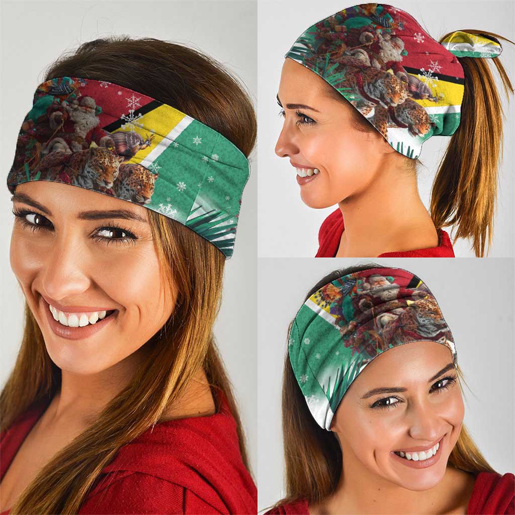 Guyana Flag Neck Gaiter Christmas Santa Jaguar and National Motto Green Yellow TS04