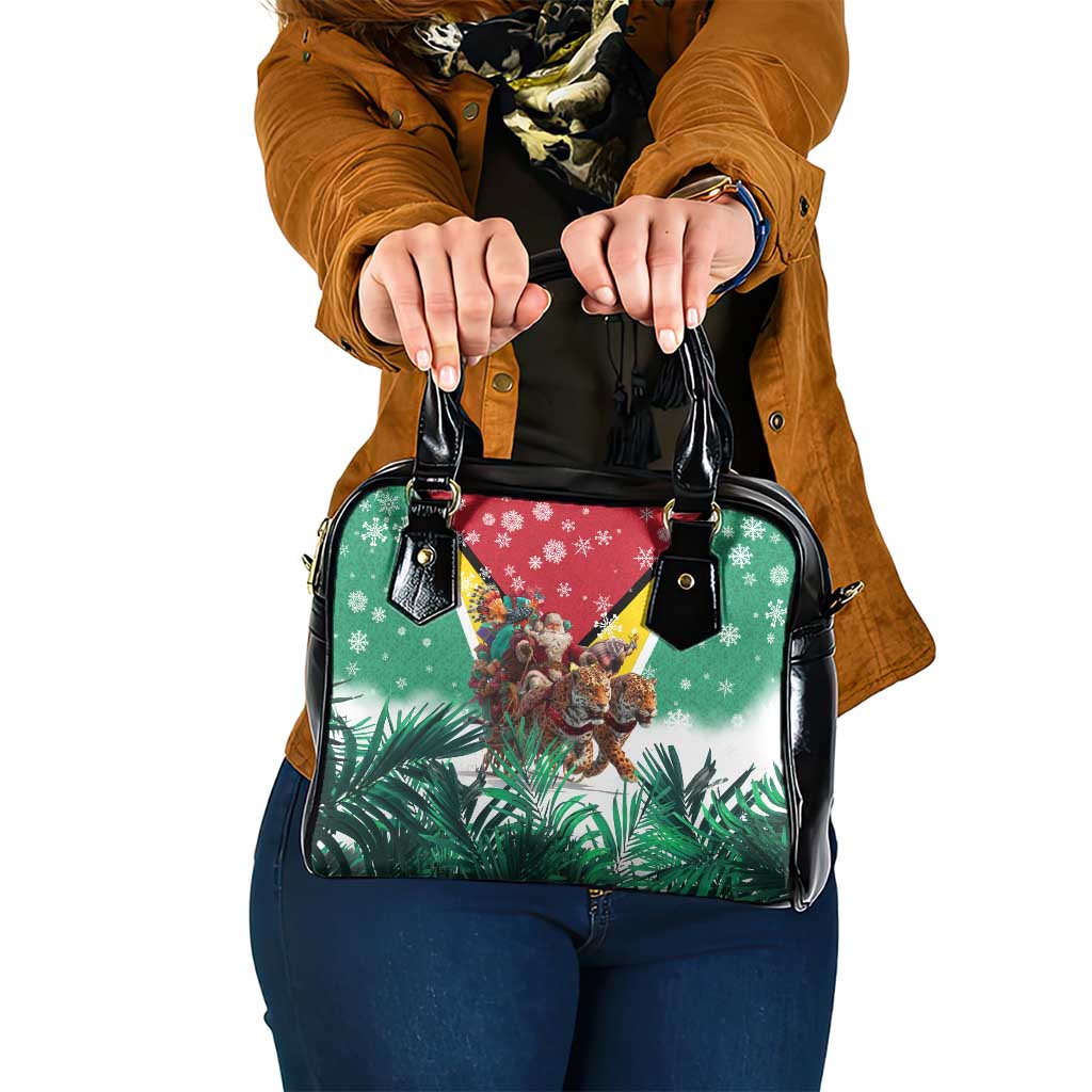Guyana Flag Shoulder Handbag Christmas Santa Jaguar and National Motto Green Yellow TS04