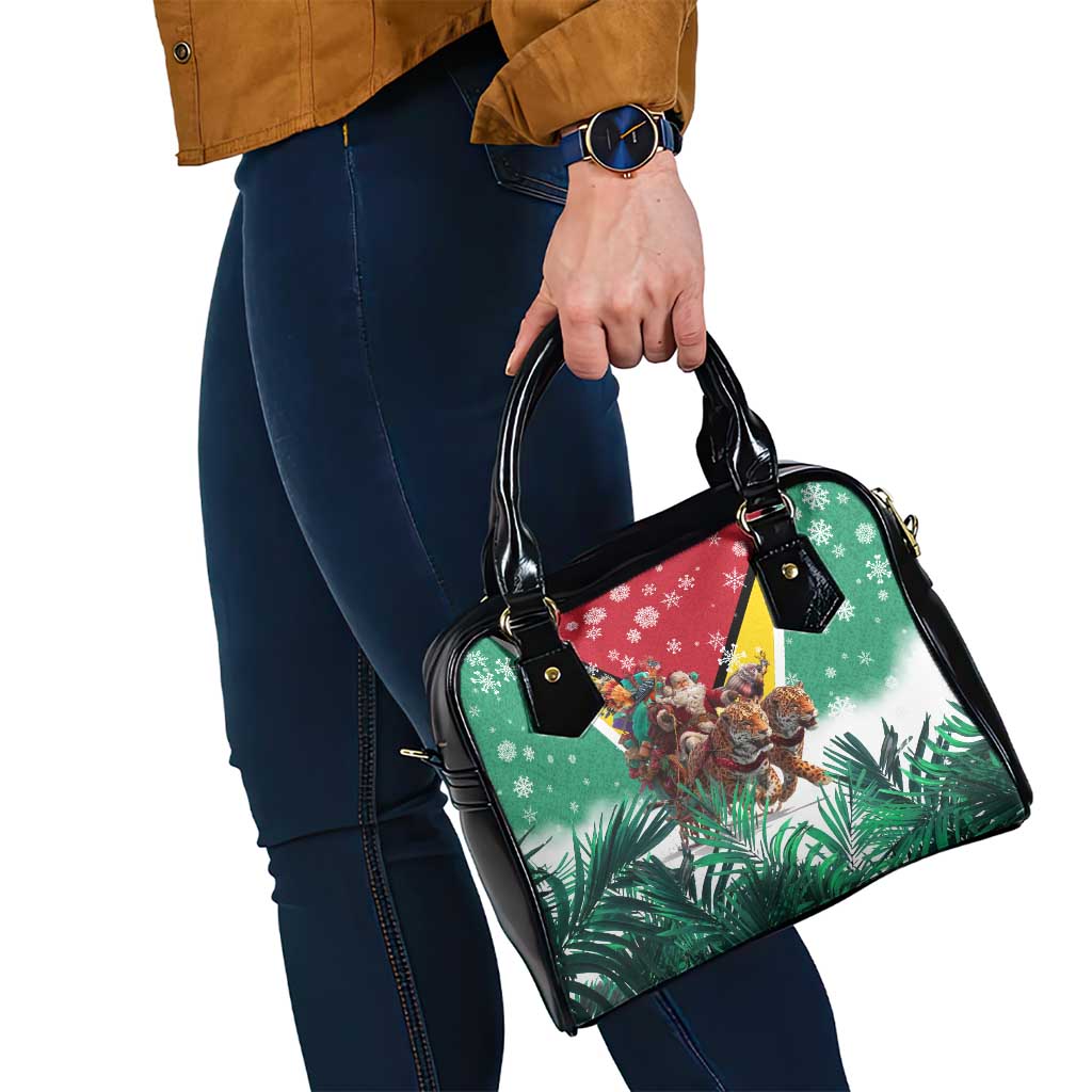Guyana Flag Shoulder Handbag Christmas Santa Jaguar and National Motto Green Yellow TS04