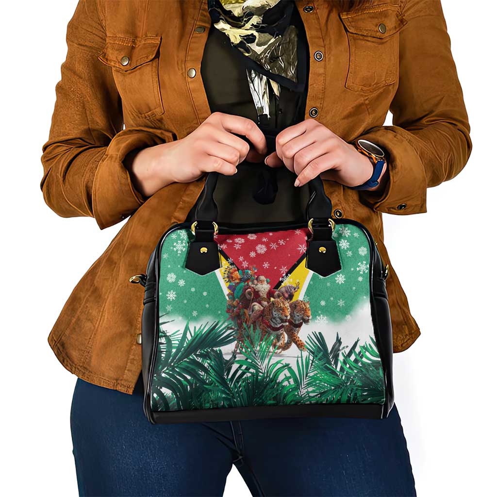 Guyana Flag Shoulder Handbag Christmas Santa Jaguar and National Motto Green Yellow TS04
