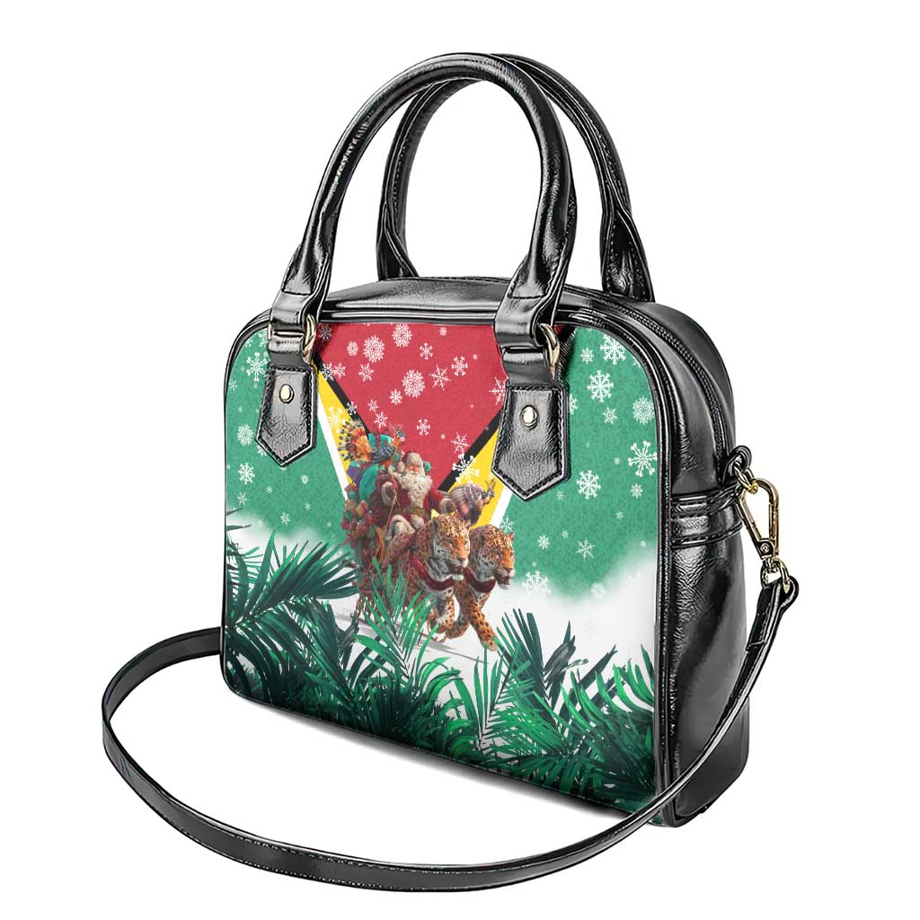 Guyana Flag Shoulder Handbag Christmas Santa Jaguar and National Motto Green Yellow TS04